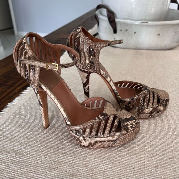 LAURENCE DECADE Paris Snakeskin Leather Platform Ankle Strap Heels Size 37 - Picture 1 of 9